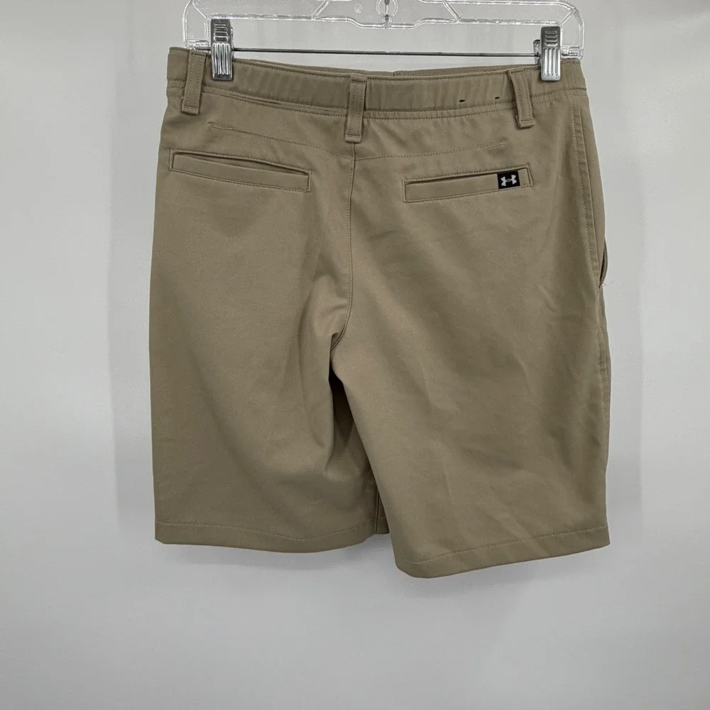 Under Armour Golf Shorts Kids Size YLG Tan Performance Flat Front - Picture 3 of 7